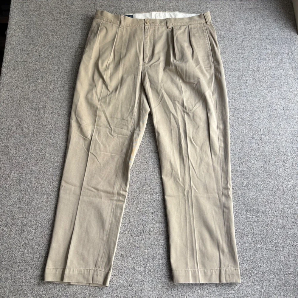 Polo Ralph Lauren Pants Mens 36x30 Ethan Pant Khaki Tan Pleated Cotton Chino